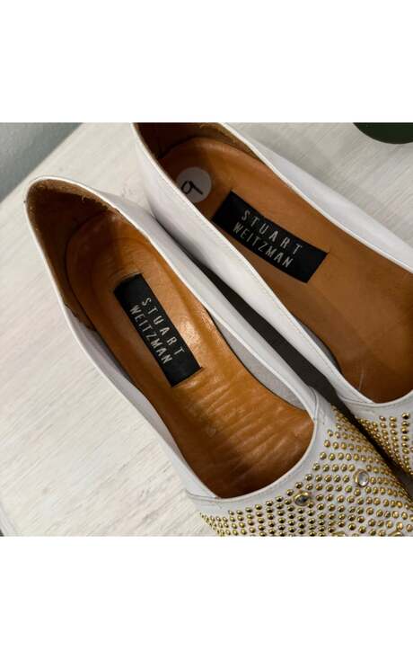 Stuart Weitzman Leather Stud & Rhinestone Embellished Wedges. Size 9 N. - Picture 5 of 7